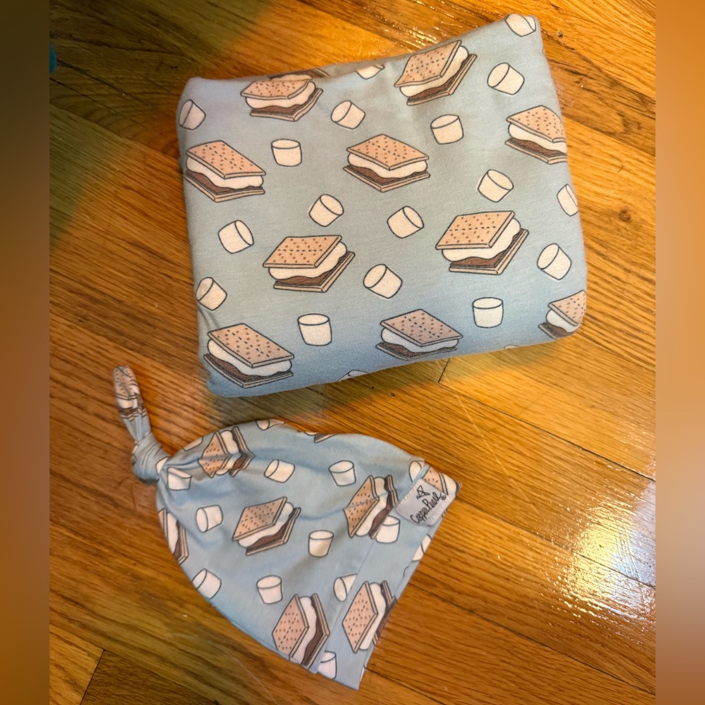 Copper Pearl S'mores Newborn Top Knot Hat and Blanket Set